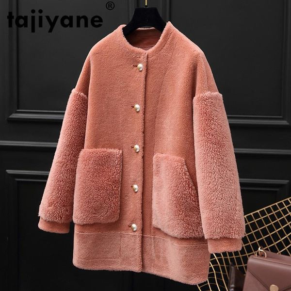 

women's fur & faux coat real autumn winter jacket women clothes 2021 korean vintage sheep shearling suede lining zt3461, Black