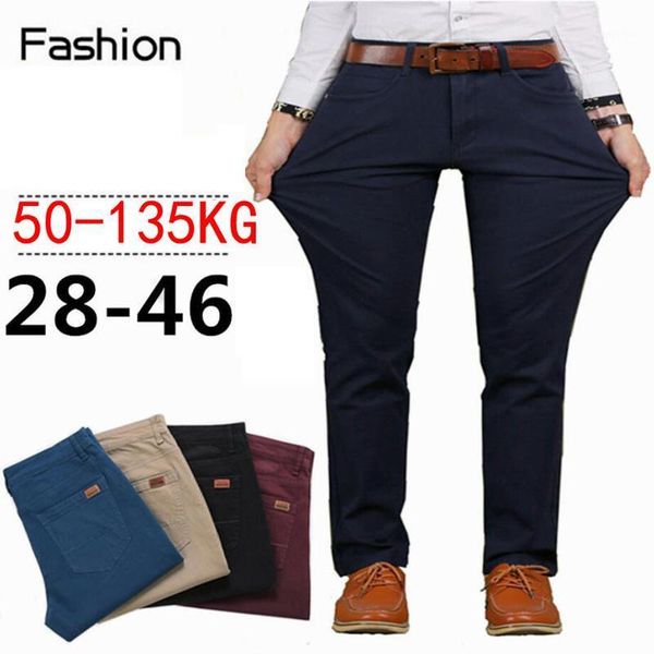 

pants men business straight cotton trousers stretch elastic slim fit casual large plus size 42 44 46 khaki black red blue pant men's