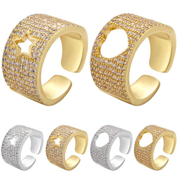 

cluster rings zhukou 2021 gothic style opening for women cz crystal star heart hollow fashion jewelry wholesale vj138, Golden;silver