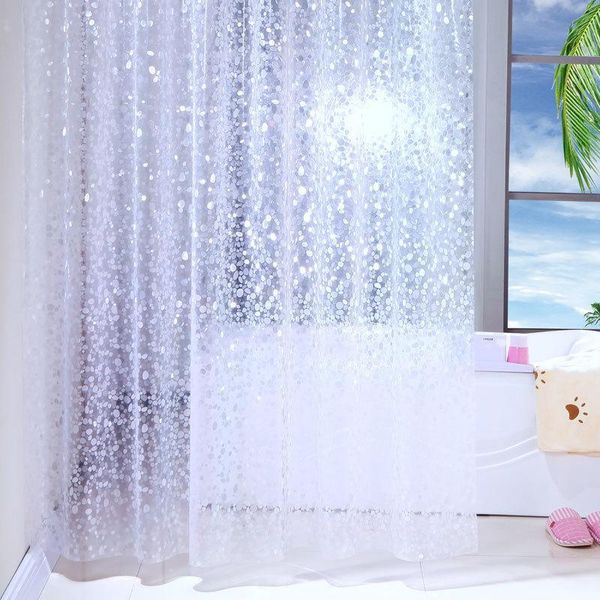 

cobblestone peva 3d waterproof shower curtain transparent white clear bathroom luxury bath curtains with 12pcs hooks
