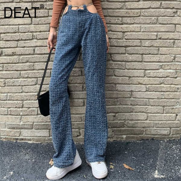 

[deat] summer fashion wide leg pants solid color high waist loose temperament personality women jeans 13q561 210527, Blue