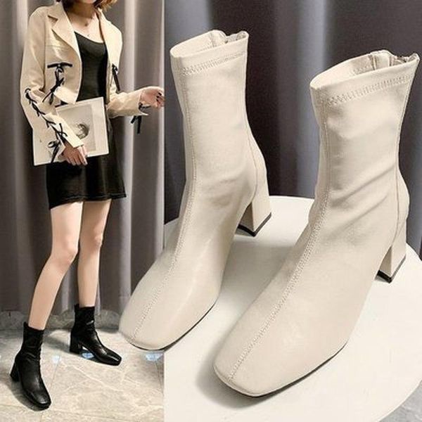 

boots women's 2021 winter season ins trendy thin shoes zipper retro mid-tube, Black