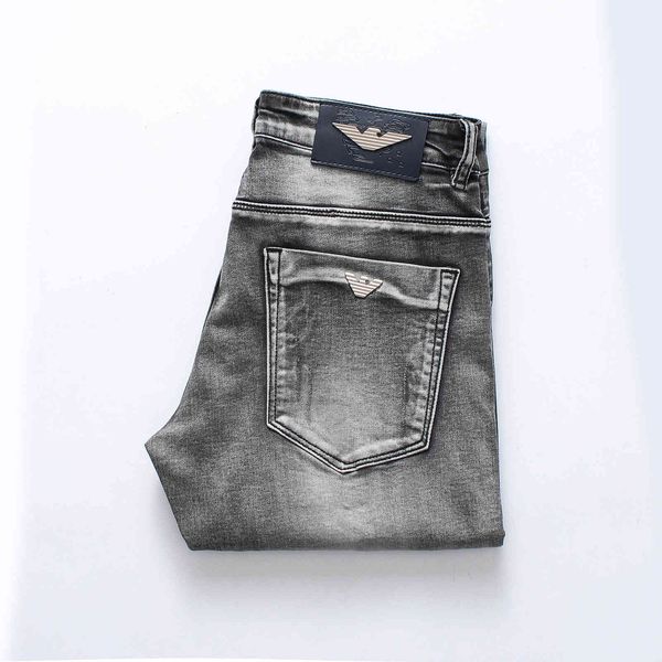 

fashion jeans 2021a high end trend dark grey denim pants casual elastic small foot men's, Blue