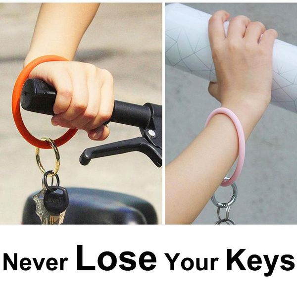 

keychains never lose your keys silicone wristlet keychain for women soft non-toxic key chains keyring lightweight ring accessories, Silver
