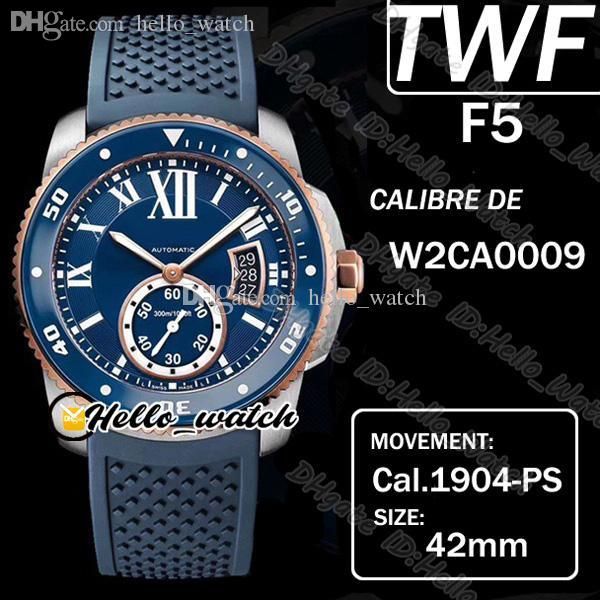 TWF F5 Calibre De Dive W2CA0009 Cal.1904-PS MC Automatische Herrenuhr Super leuchtende Keramiklünette Zweifarbige römische Markierung Blaue Gummiuhren Hello_Watch