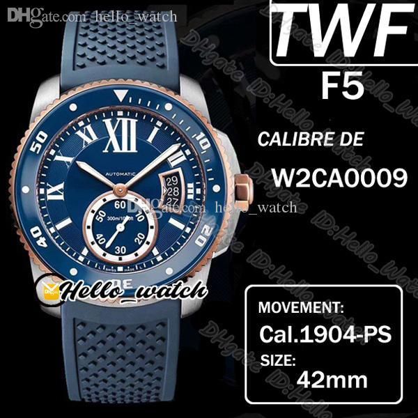 

twf f5 calibre de dive w2ca0009 cal.1904-ps mc automatic mens watch super luminous ceramic bezel two tone roman mark blue rubber watches hel, Slivery;brown