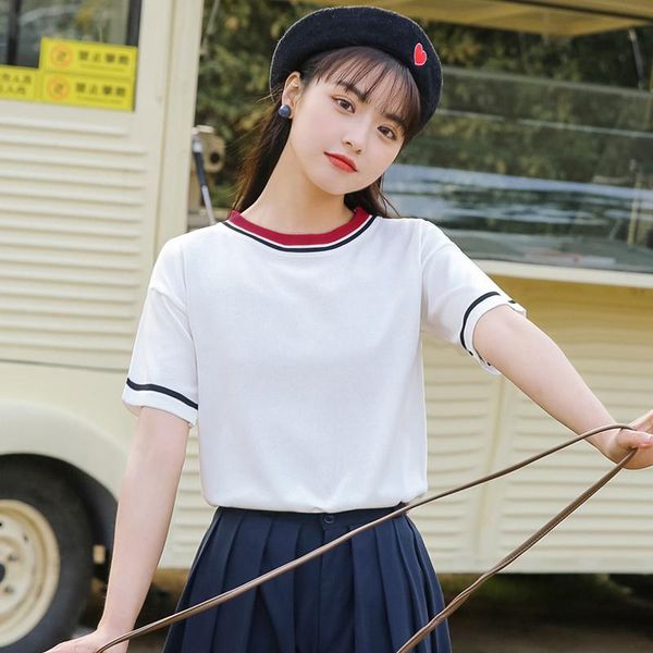 

women's t-shirt chic khaki 2021 summer colorblock breathable ice silk sweater female hong kong style student short sleeve girl white