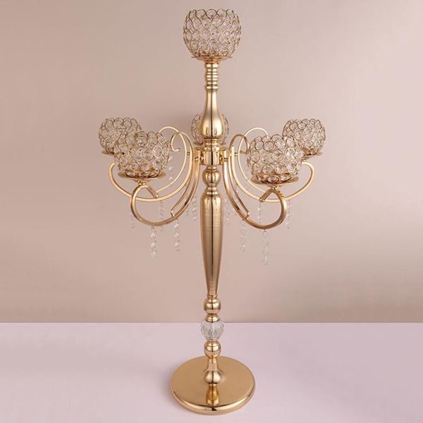 

candle holders 84 cm tall 5-arms metal gold crystal holder wedding candelabra table centerpiece event road lead stand