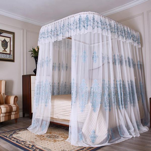 

mosquito net luxury white blue princess style landing u type guide rail 1.5m 1.8m 2m stainless steel frame bedding set