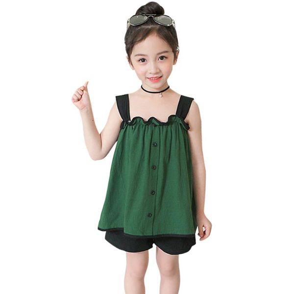 

girls clothing vest + short solid color clothes for teenage summer children's suits 6 8 10 12 14 sets, White