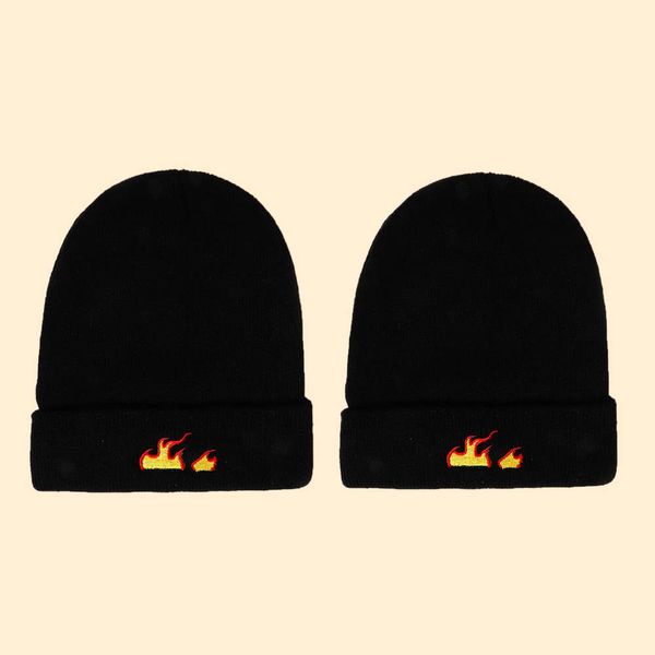 

hat embroidered black flame knitted men's brimless cap warm children's autumn winter cold street, Blue;gray