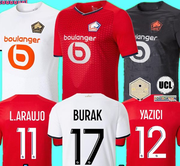 

21 -22 losc lille soccer jerseys sanches burak david fonte bamba yazici football shirt 2021 2022 lille olympique jikone maillot de foot, Black;yellow