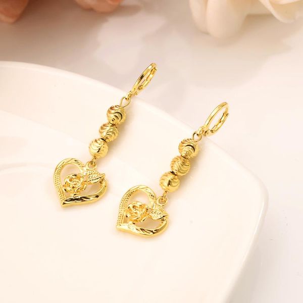 

hoop & huggie 2021 gold color beads heart earrings for women vintage simple design drop statement earring elegant arab african jewelry, Golden;silver