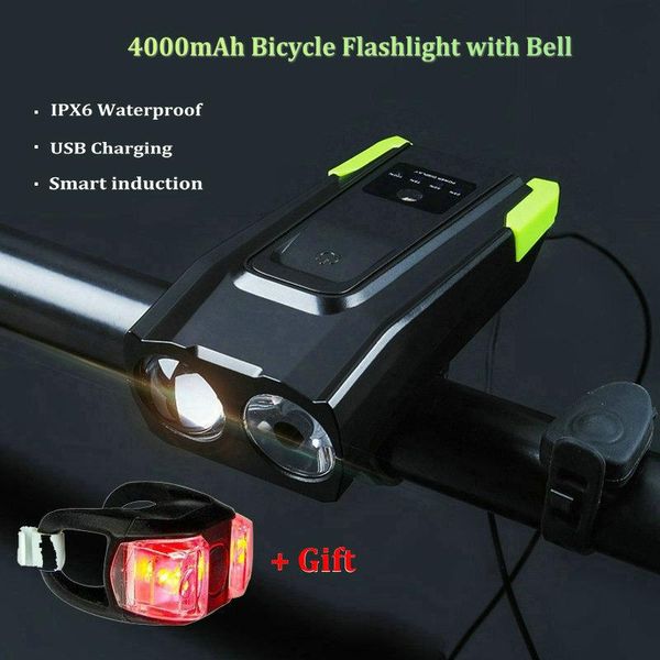 

bike lights 4000mah bicycle induction front light set usb rechargeable smart headlight with horn led light+rear lamp