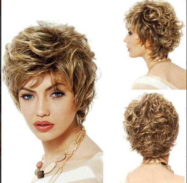 

wig women's short curly rose net high temperature silk head cover, Black;brown