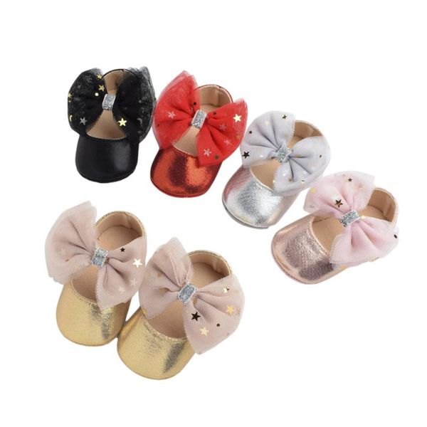 

first walkers baby girl princess dress shoes, soft sole bowknot mary jane flats non-slip infant prewalkers with star sequins