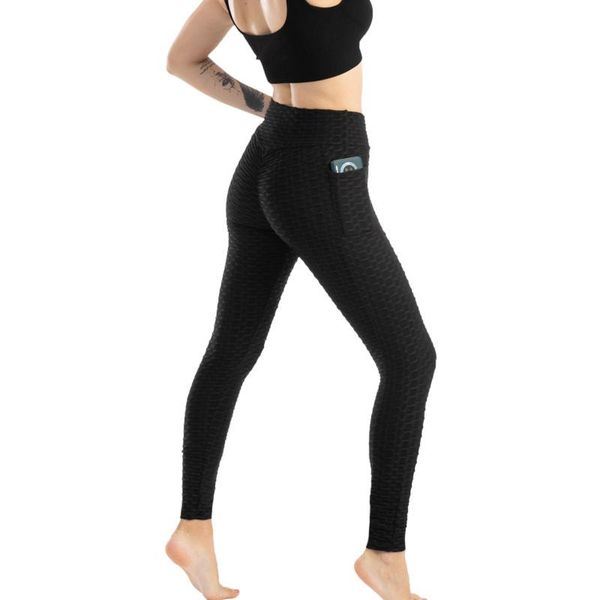 

women fashionable leggings with pockets high elastic hip lifting slim and sweat pants push up skinny leggins running jeggings women's, Black
