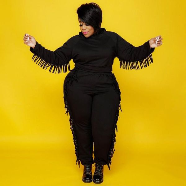 

women's two piece pants 2-piece fashion tasseled hooded collar long-sleeved and trousers with street style women dashiki solid color su, White