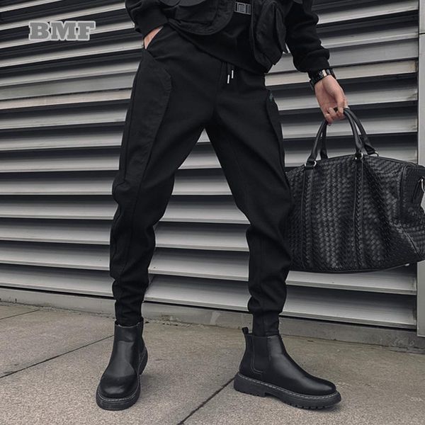 

men's pants korean fashion streetwear black slim casual hip hop cropped trousers european american high street joggers cargo