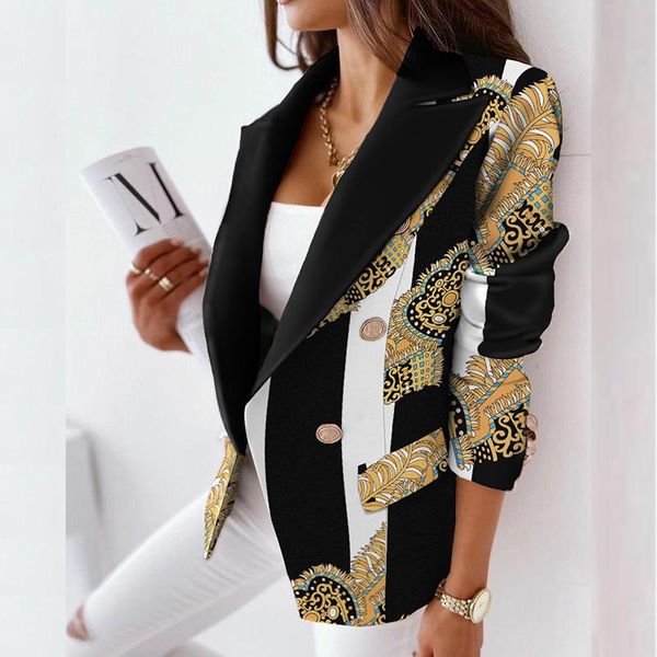 

women's suits & blazers 12 colors fall winter blazer jacket y2k vintage pattern print patchwork coat office lady elegant double breaste, White;black