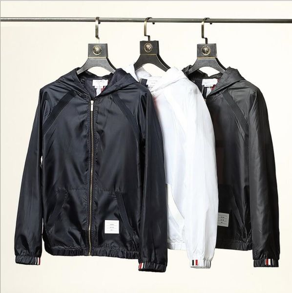 

men's and women's jackets new sun protection clothing striped yarn-dyed tb skin clothing couple hooded long-sleeved jacket, Black;brown