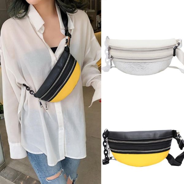 

waist bags 2021 casual mixed color fashion women leather bag chain messenger crossbody chest packs pacotes de cintura50