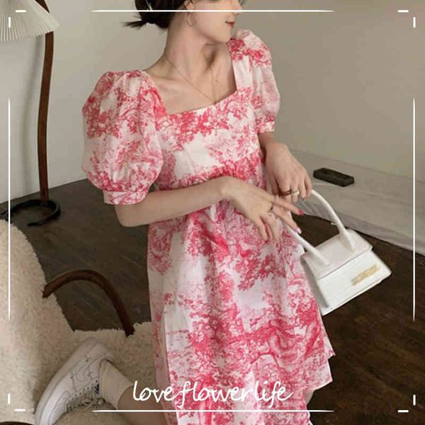

summer elegant floral dress women casual dress korean short sleeve vingate mini dress evening party female kawaii 210521, Black;gray