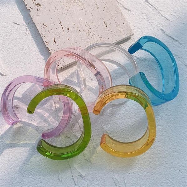 

bangle korea fashion simple candy color transparent acrylic geometric round resin bracelet for women girls jewelry accessories, Black
