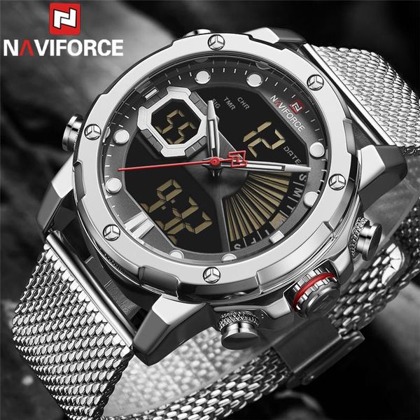 

wristwatches naviforce men watch quartz digital male clock military sport stainless steel silver classic man wristwatch 917, Slivery;brown