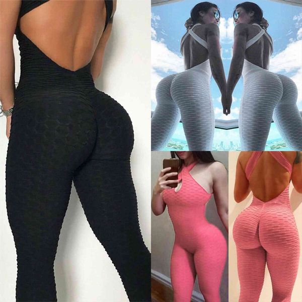 

casual sports one piece women rompers trousers solid color fitness suit backless tights, Black;white