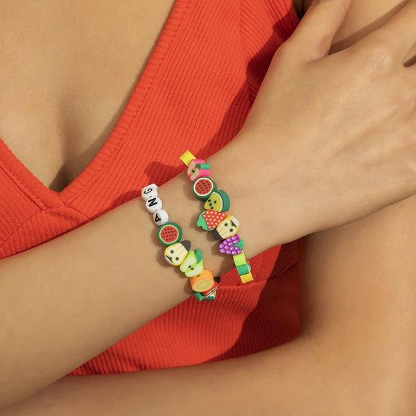 

beaded, strands juorest sweet fruit beads bracelet for girl boho summer strawberry charm trendy multi color bangles lovely, Black