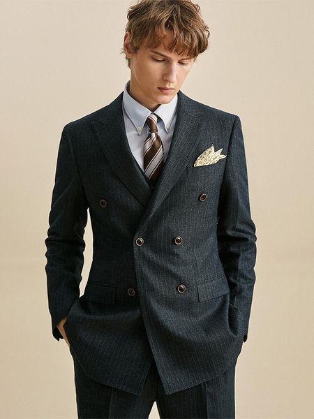 

men's suits & blazers men set 2021 autumn business man grey stripe double breasted slim christmas party wear formal plus size clothing, White;black