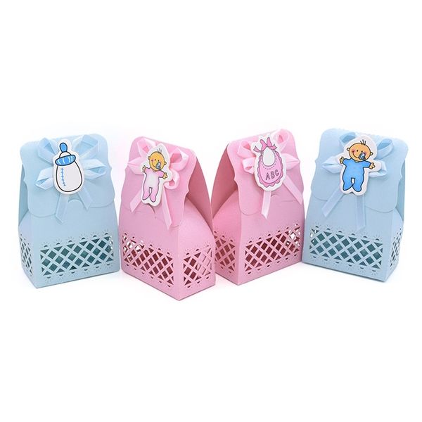 12 Stücke Nette Babyparty Geschenkbox Pralinenschachtel Junge Mädchen Babypartybevorzugungen Tasche Kindergeburtstagsfeier Geschlecht Offenbaren Partyzubehör 211108