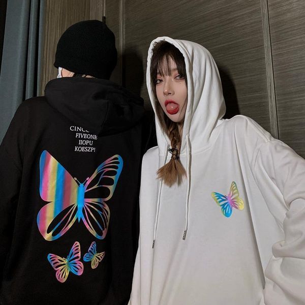 

men's hoodies & sweatshirts cute butterfly reflective hoodie thin autumn hip hop male pullover clothes mens harajuku goth loose boys, Black