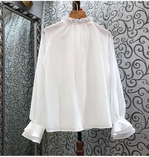 

capris women's blouse 2021 spring summer fashion shirts woman beading buttons long sleeve casual white pink shirt loose, Black;gray