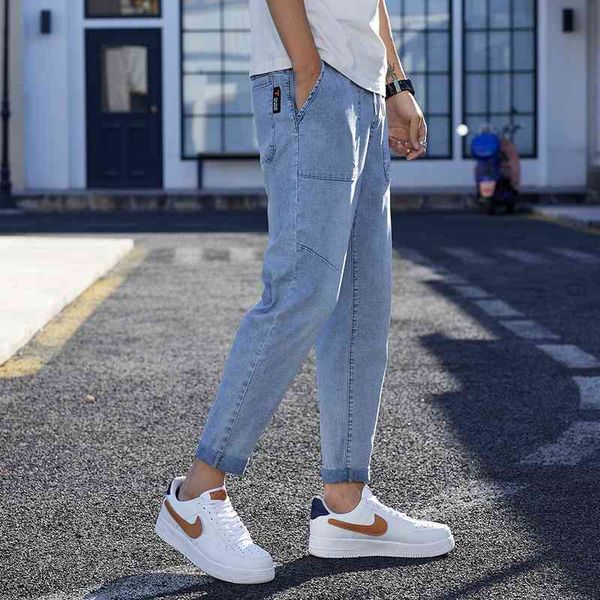 

men's jeans autumn 2021 loose fashion youth men's small foot straight pants, Black