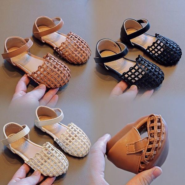 

sandals girls' 2021 summer children's soft soled woven baotou shoes fashion little princess kids, Black;red