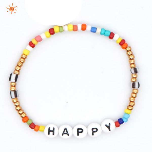 

beaded, strands blin colorful beads happy letter strand bracelets fashion rainbow color glass golden handmade beaded bracelet, Black