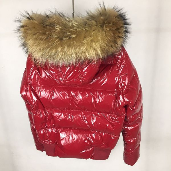 

women nylon down short jacket bright designer lady fur hooded button zip winter outwear fashion girl stand collar warm padded coat, Black