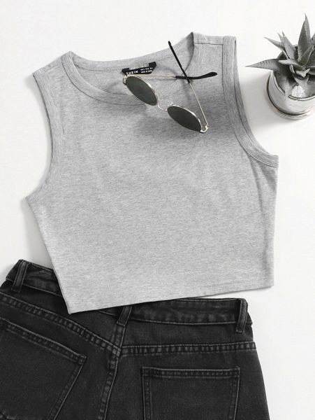 

solid crop tank w45o#, White