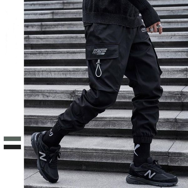 

multi pockets cargo harem jogger hip hop pants fashion casual track trousers streetwear harajuku men sweatpants men's, Black