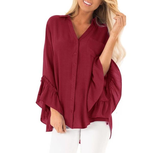 

women's blouses & shirts fashion buttons ruffled blouse casual spring ladies loose v-neck tunic female women long sleeve shirt blusas, White
