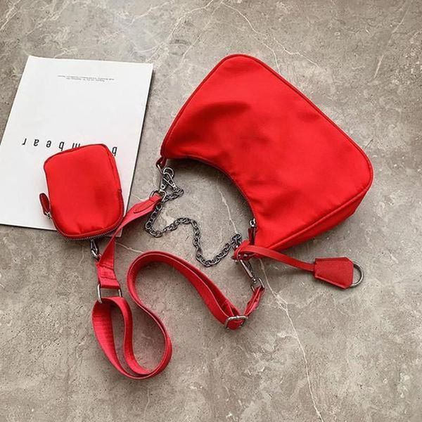 

2 pieces of 2021 nylon handbag female hobo wallet shoulder bag, Red;black