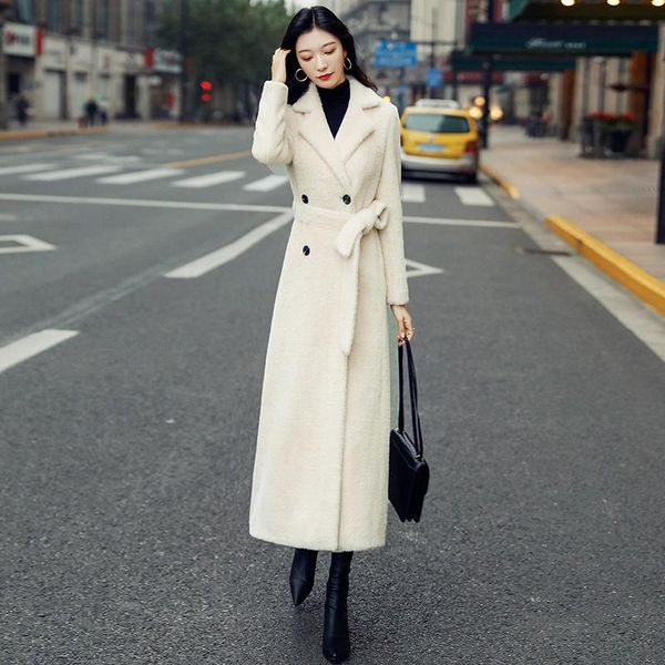 

women's wool & blends 2021 autumn and winter mink plush coat long knee thickened woolen, Black