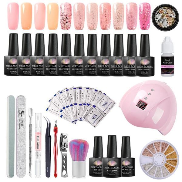 

across nail set uv led lamp dryer with 11/6pcs rose gold glitter sequins gel polish kit soak off manicure tools set1