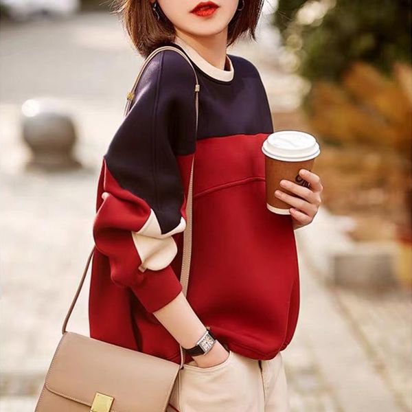 

women's hoodies & sweatshirts 2021 loose long sleeve patchwork streetwear sweatshirt female autumn oversized draw string top, Black
