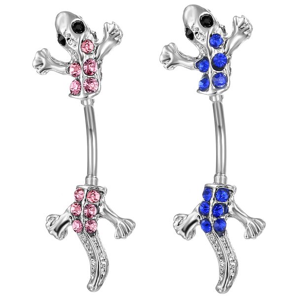 

d0424 gecko belly navel stud lt.blue color 10mm length 14ga, Silver