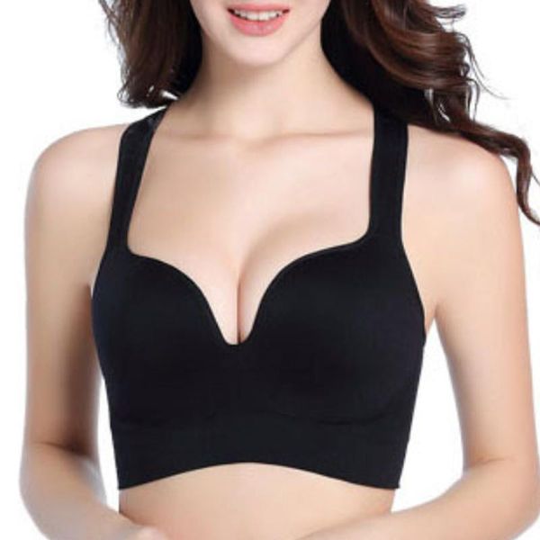 

gym clothing 5 colors women sports bra padded solid wireless push up brassiere cropped vest for yoga ladies workout underwears, White;black