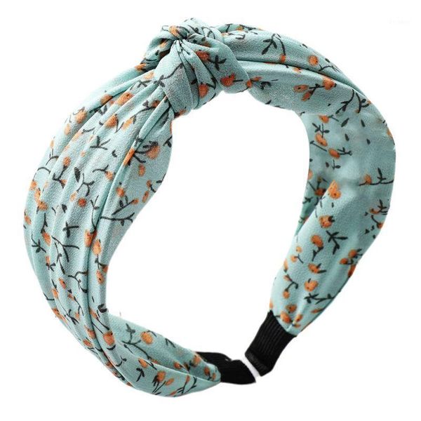 

korean pastoral style women decorative headband pleated knotted boho wide hair hoop vintage little fruit print styling headpiece1