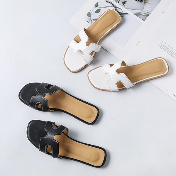 

outside sandals 2021 women's all-match female shoe girls fashion summer flat slipper slides basic pu rome scandals rubber, Black